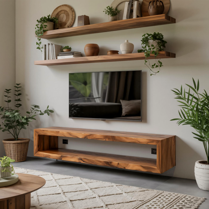 Modern Live Edge Floating TV Console For Contemporary Living Room
