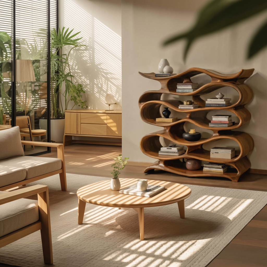 Sculptural Bookshelf Cabinet For Living Room And Office