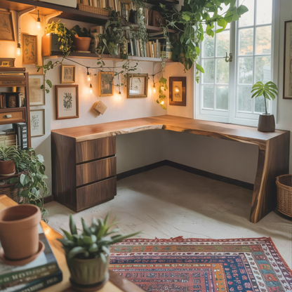 Modern Live Edge L Shaped Desk For Minimalist Home Office
