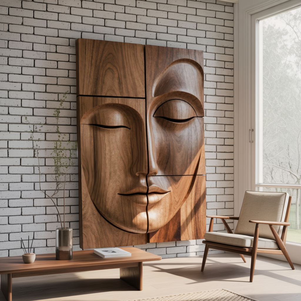 Modern Buddha Face Wall Art Living Room Entryway