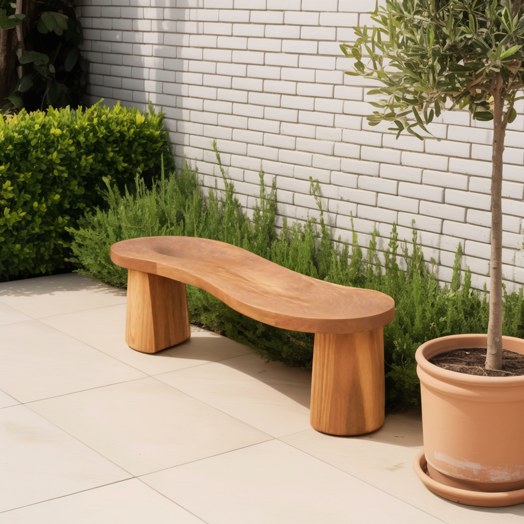 Organic Curved Wood Bench For Garden Or Entryway