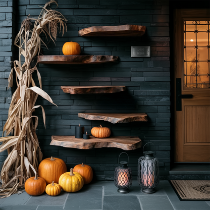 Handcrafted Solid Wood Shelf For Entryway Design Functional Halloween Space