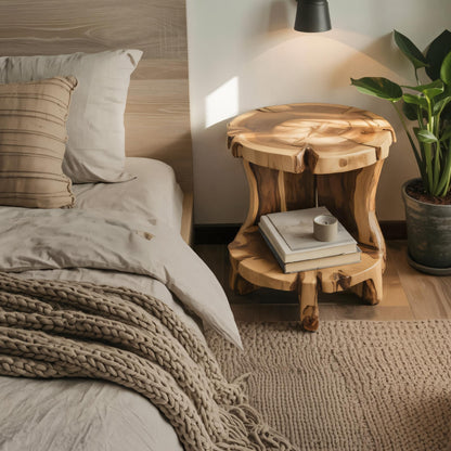 Rustic Round Side Table With Two Tier For Living Room And Bedside