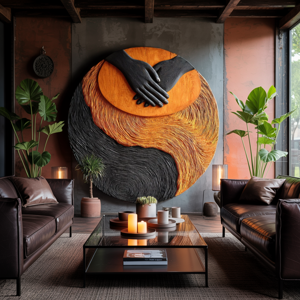 Modern Solid Wood 3D Sculpture Wall Decor For Entryway Design