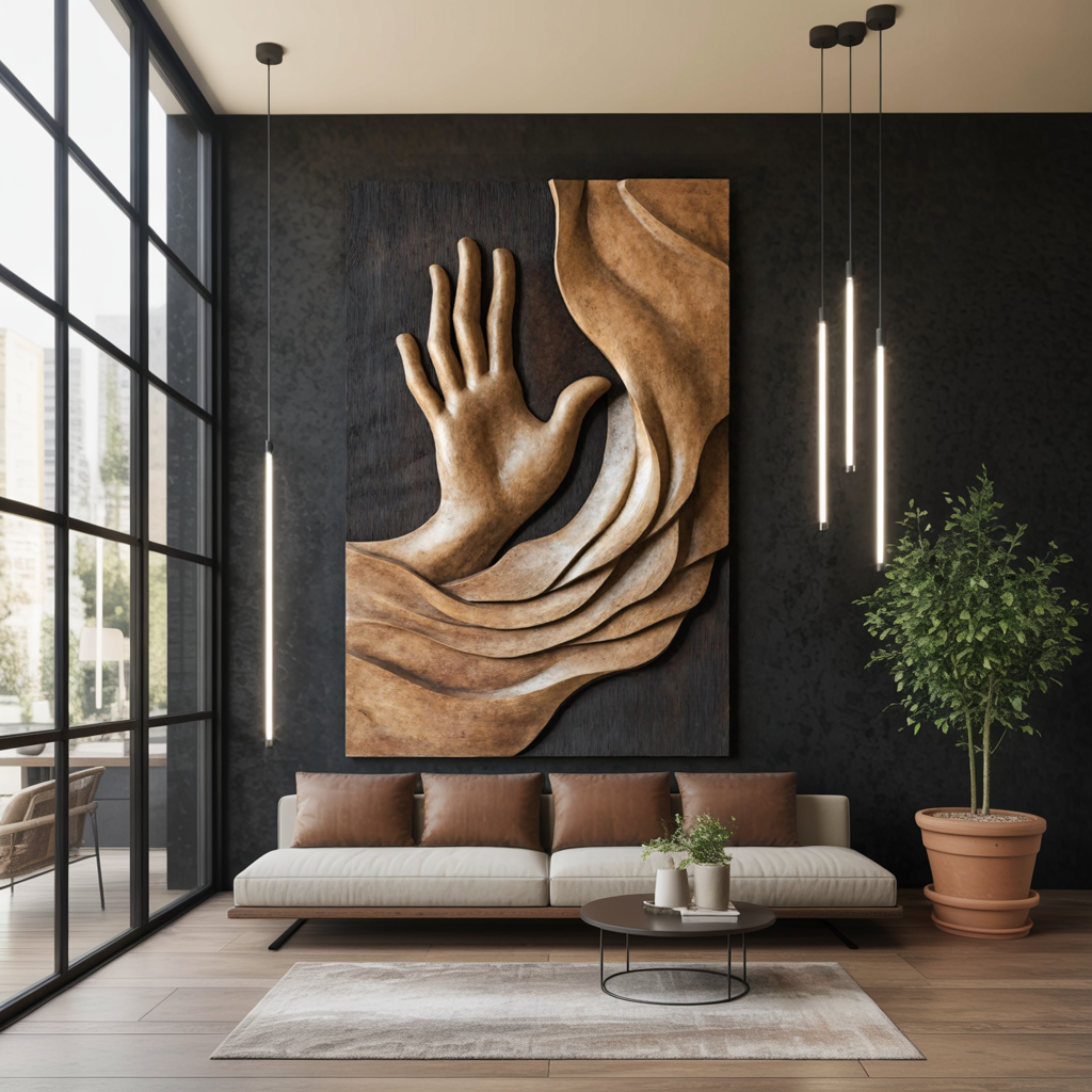 Handcrafted Wood Wall Sculpture For Entryway Aesthetic