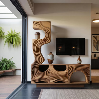 Wavy Sculptural TV Console Media Cabinet For Living Room And Lounge