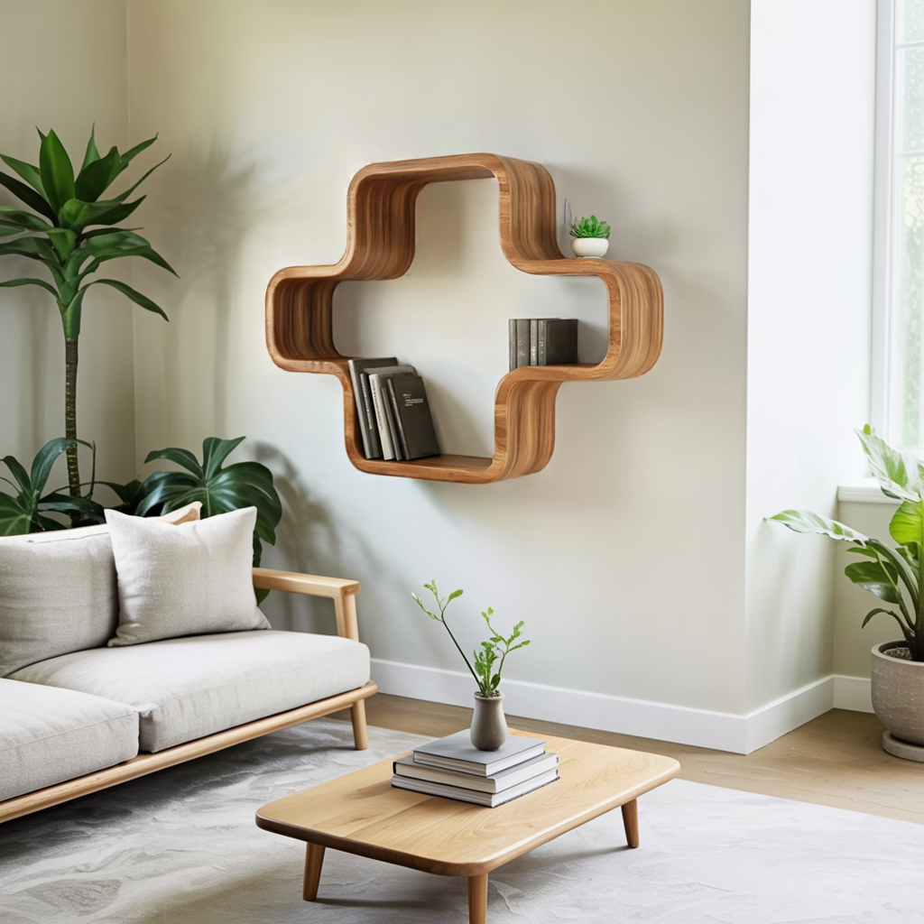 Modern Geometric Wall Mounted Bookshelf For Living Room And Office