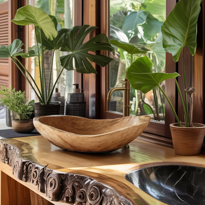 Farmhouse Handcrafted Wooden Vessel Sink For Bathroom