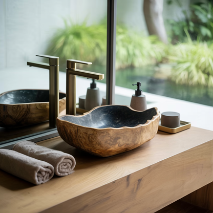 Solid Wood Sink Mid Century Look For Bathroom Interior