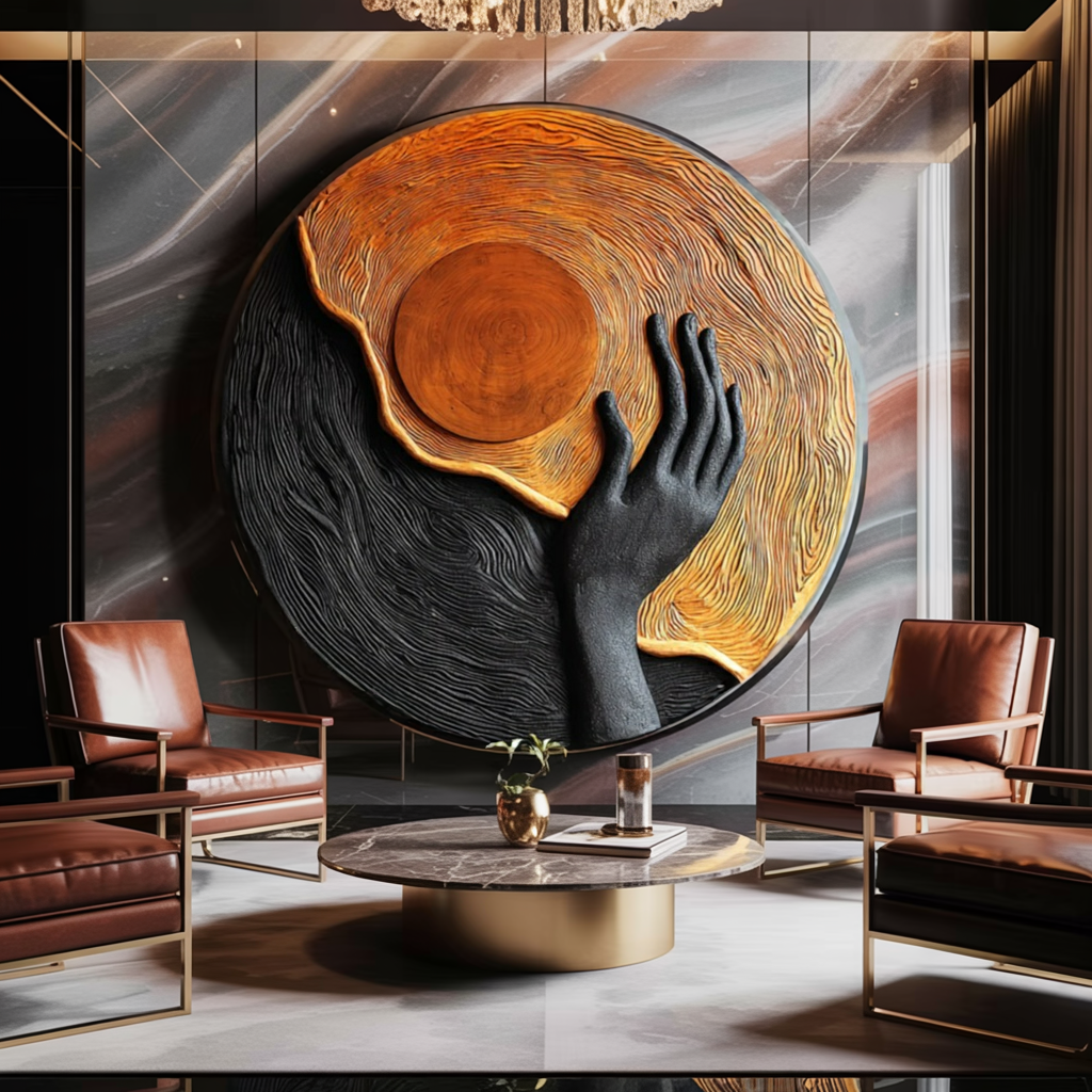 Mid Century Solid Wood 3D Sculpture Furniture Decor For Living Room