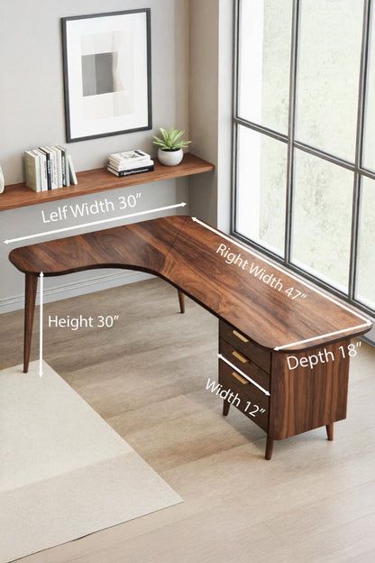 Curved Office Desk With Storage Drawers For Home Office