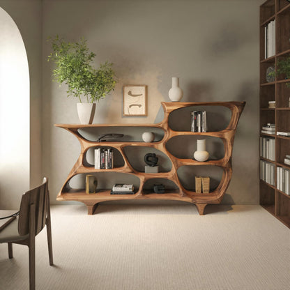Contemporary Organic Bookshelf With Open Shelves For Living Room Or Office