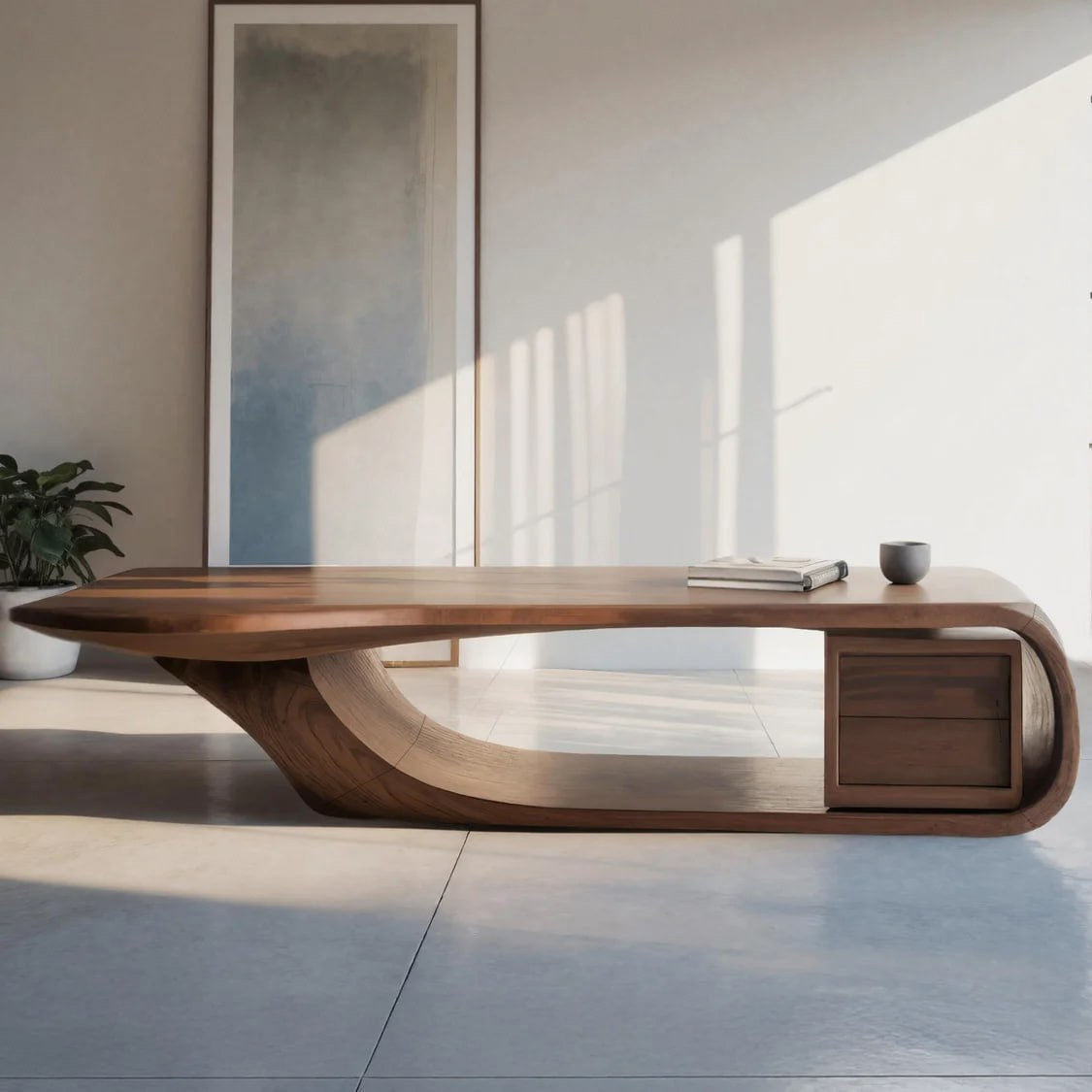 Modern Sculptural Desk With Curved Design For Home Office