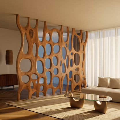 Artistic Sculptural Wood Room Divider For Living Room And Office