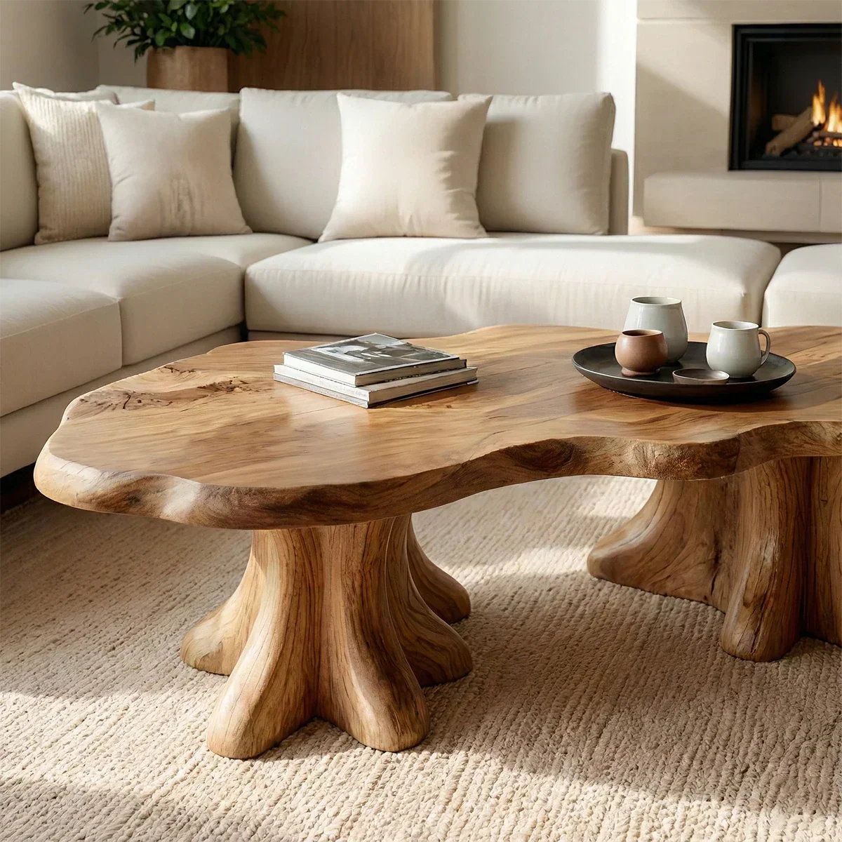 Modern brown coffee table with flat surface top