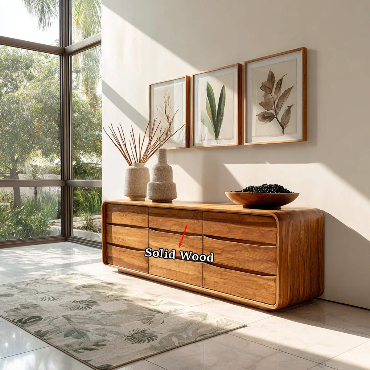 Stylish sideboard cabinet with smooth rounded detailing and contemporary drawer storage