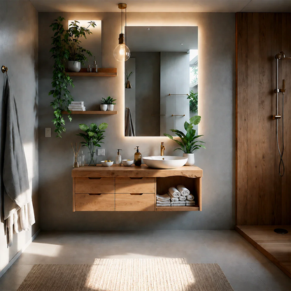 Organic Live Edge Solid Wood Floating Vanity With Drawer Storage