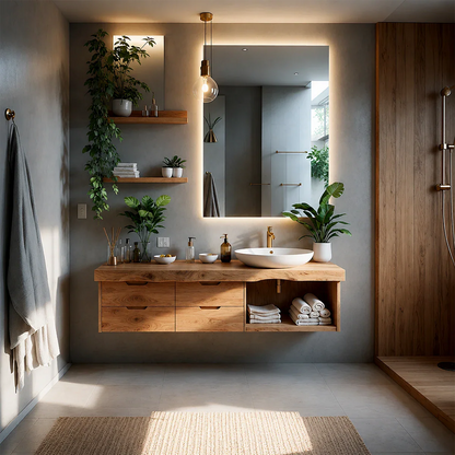 Organic Live Edge Solid Wood Floating Vanity With Drawer Storage