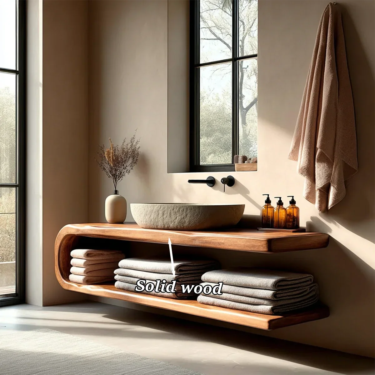 Minimalist bathroom vanity in natural oak tone – oak tone vanity