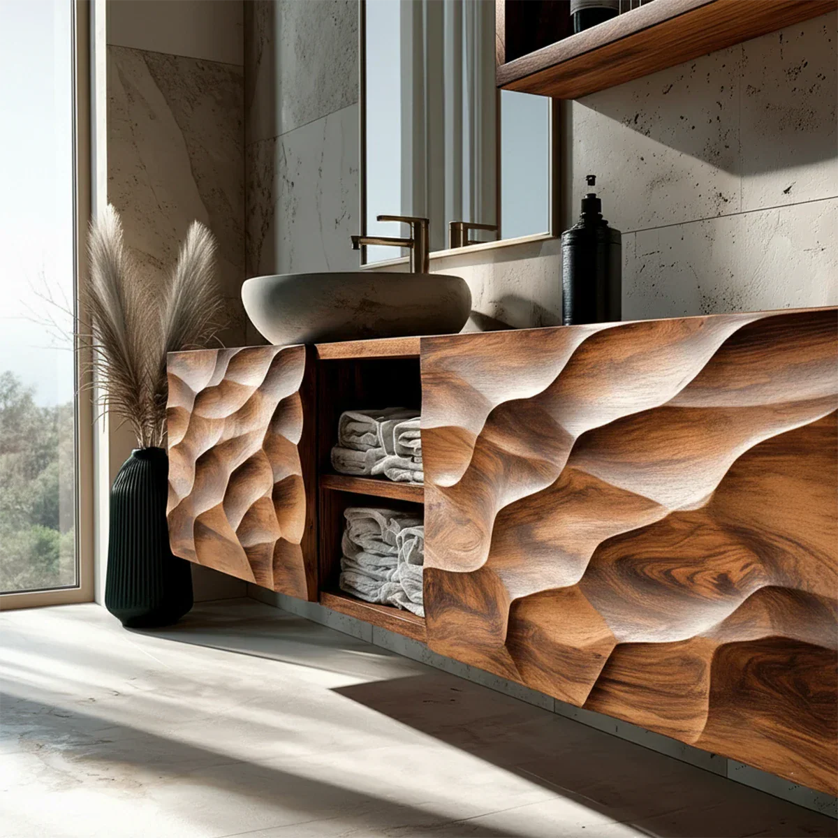 Designer textured floating vanity – floating wood vanity