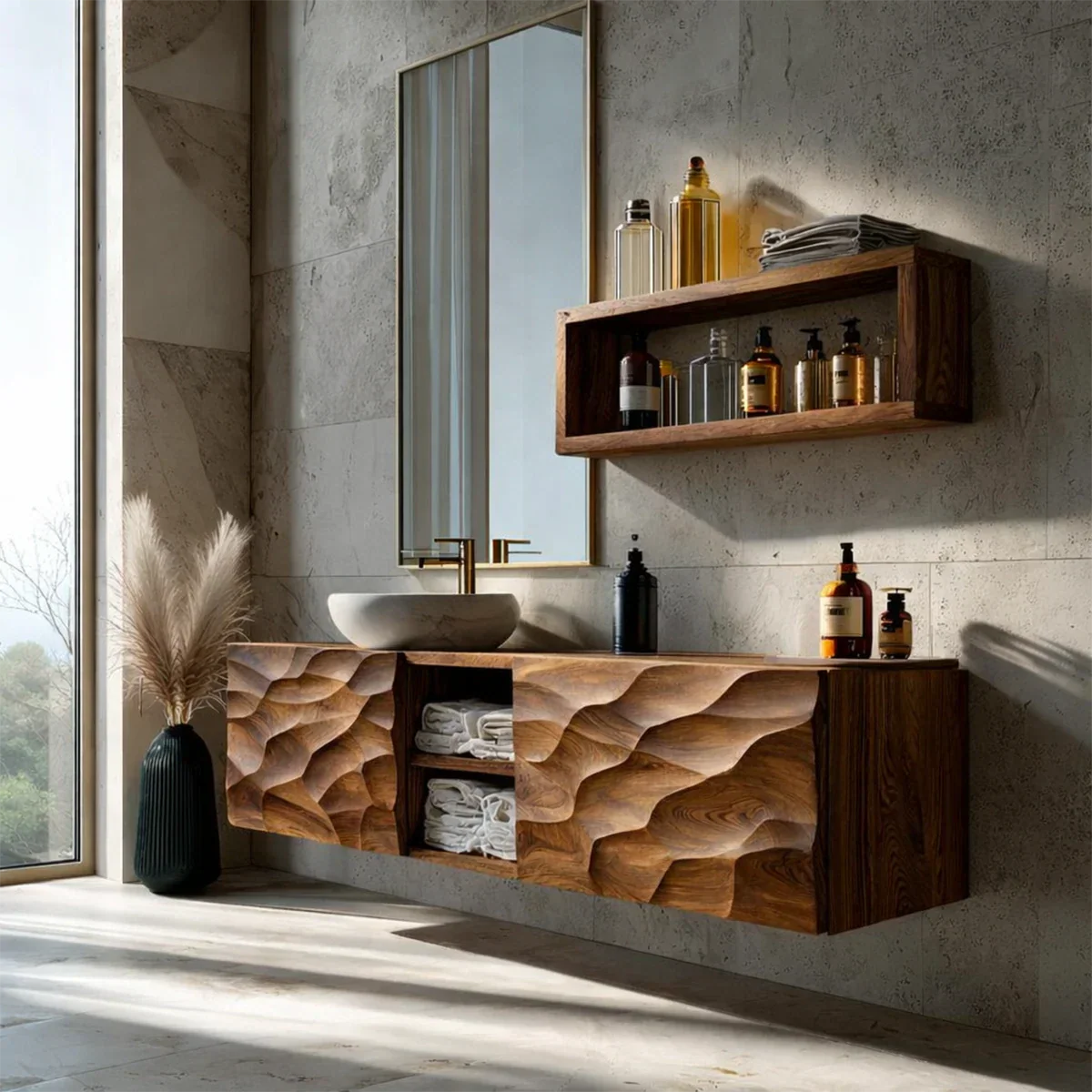 Minimal textured floating vanity – modern bathroom vanity