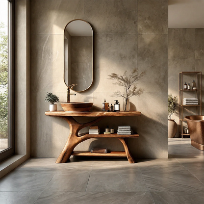 Organic Sculptural Bathroom Vanity Natural Solid Wood Open Shelf