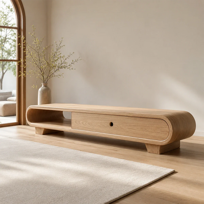 Solid Wood TV Stand with Low Profile Design and Rounded End Frame