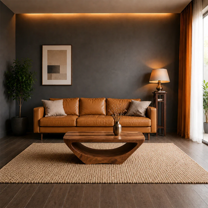 Sculpted living room coffee table with organic form and minimalist sophistication