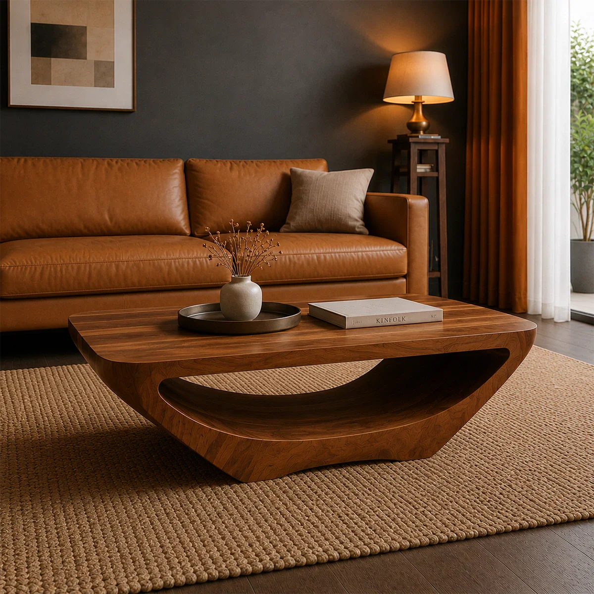 Contemporary center table showcasing fluid craftsmanship and minimalist elegance