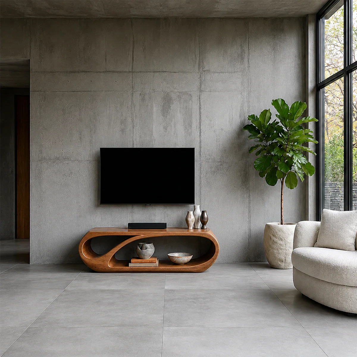 Organic Solid Wood TV Stand with Open Sculptural Storage for Modern Interiors