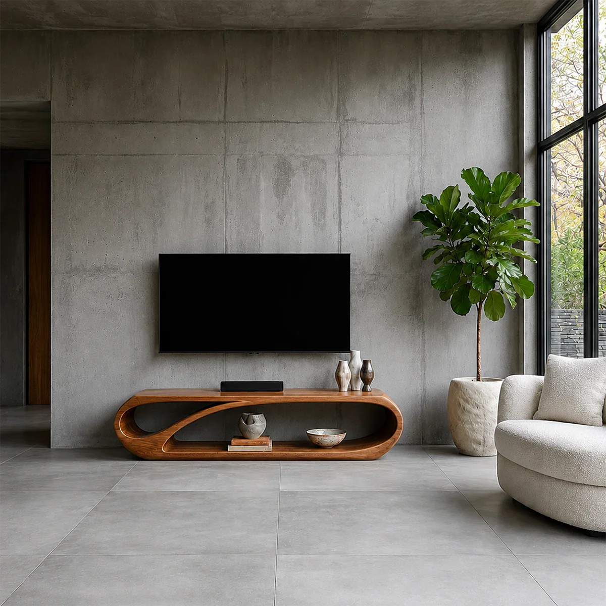Organic Solid Wood TV Stand with Open Sculptural Storage for Modern Interiors