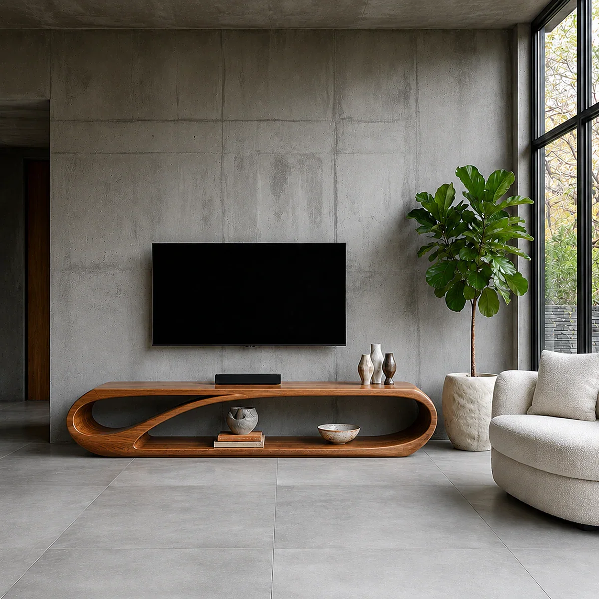 Organic Solid Wood TV Stand with Open Sculptural Storage for Modern Interiors