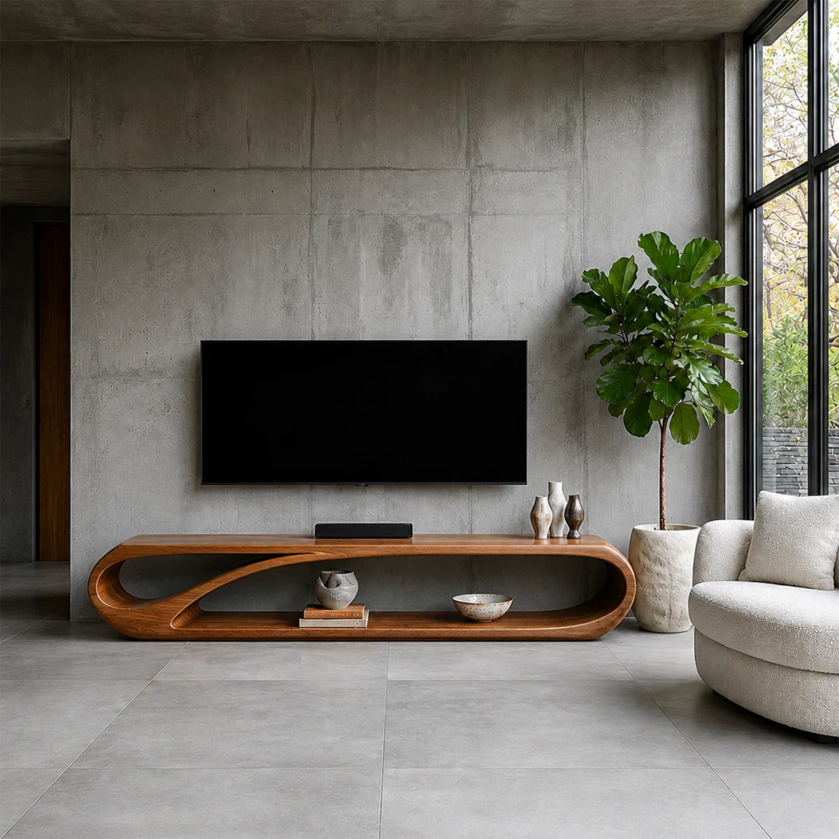 Organic Solid Wood TV Stand with Open Sculptural Storage for Modern Interiors