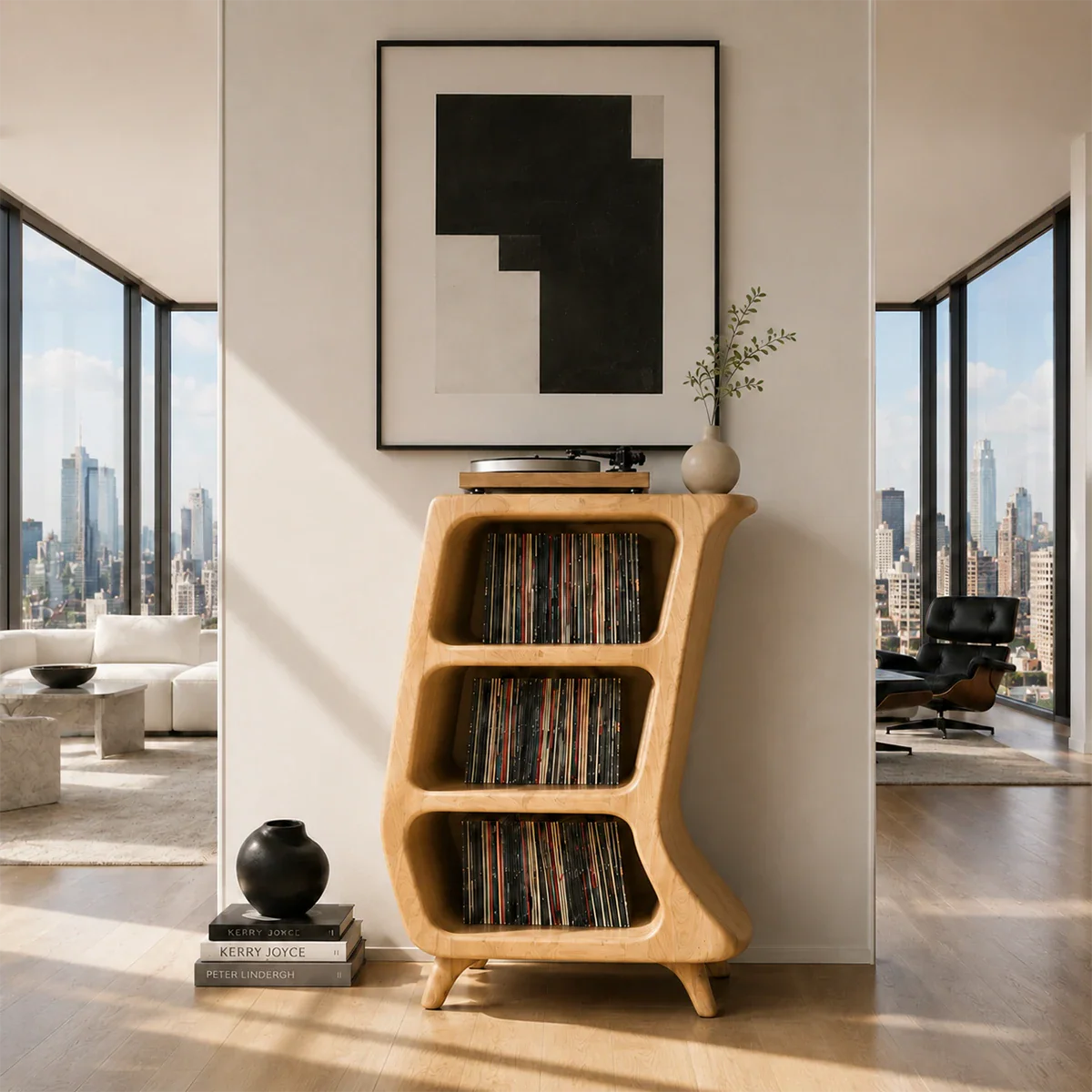 Elegant record collection cabinet designed for vinyl albums and home audio systems