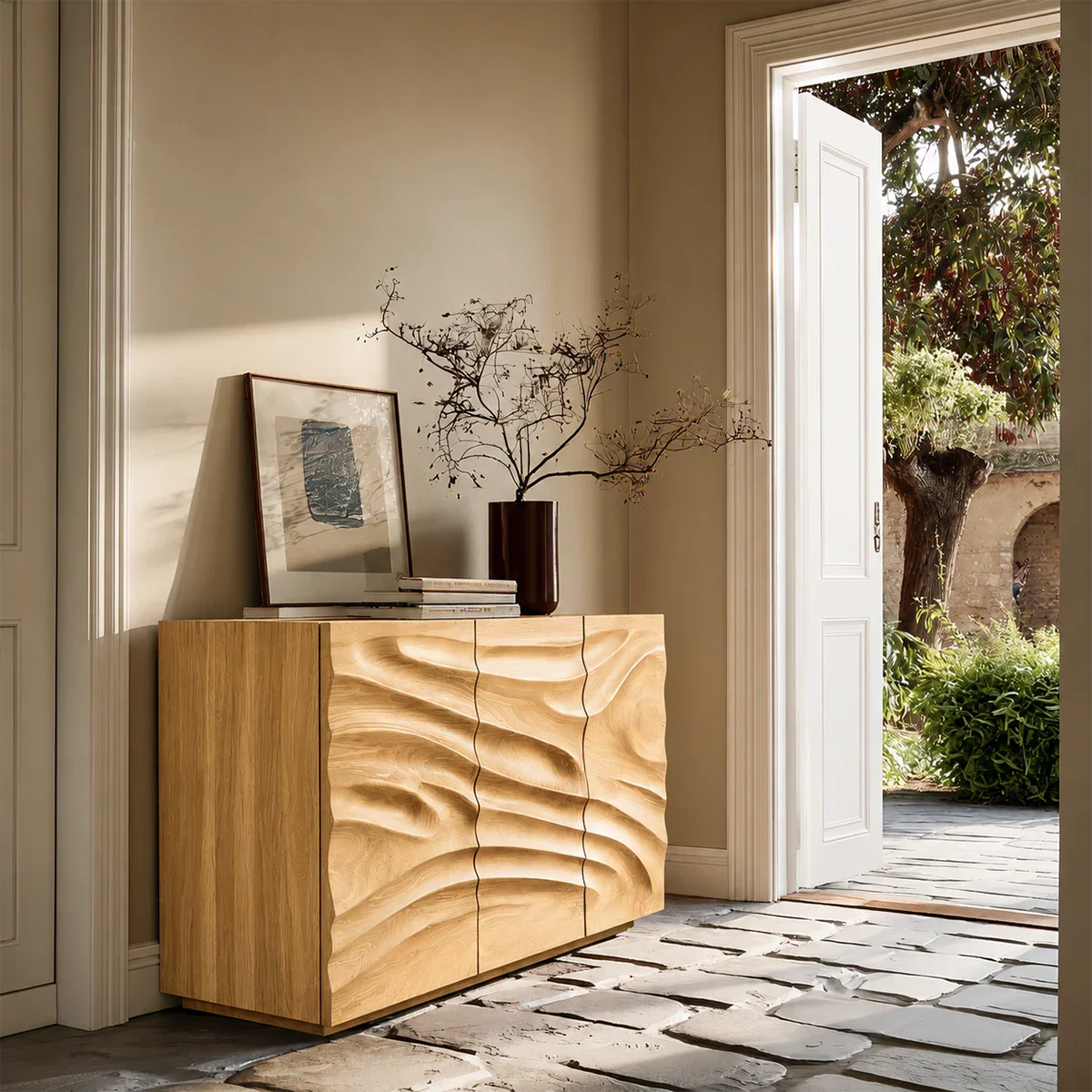 Organic modern sideboard with dimensional wave detailing and sophisticated styling