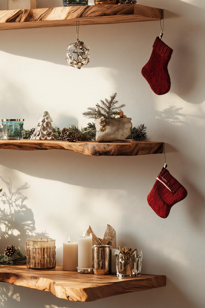 Handcrafted Solid Wood Floating Shelf For Living Room Xmas Decor