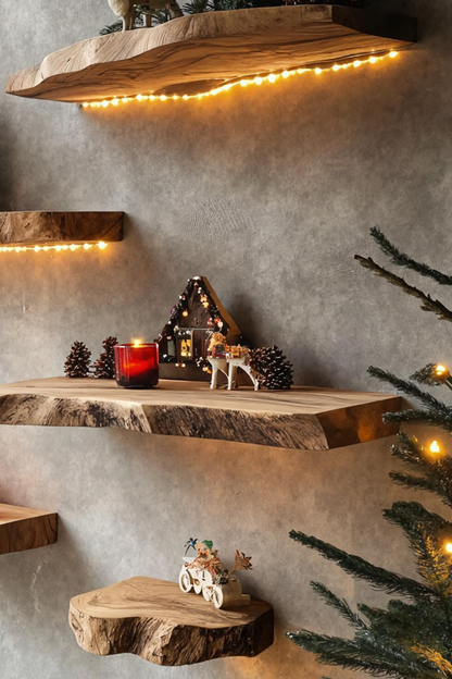 Handcrafted Wooden Floating Shelf For Holiday Entryway Wall Decor