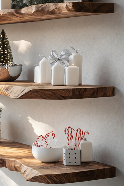 Handcrafted Wooden Floating Shelf For Stylish Christmas Bedroom Decor
