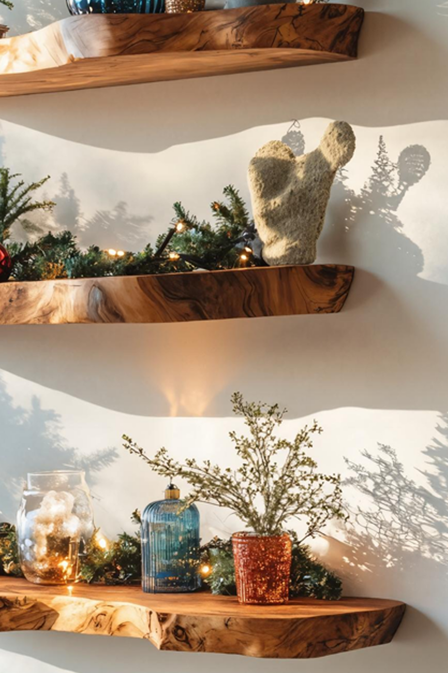 Mid Century Live Edge Floating Shelf For Xmas Bedroom Decoration