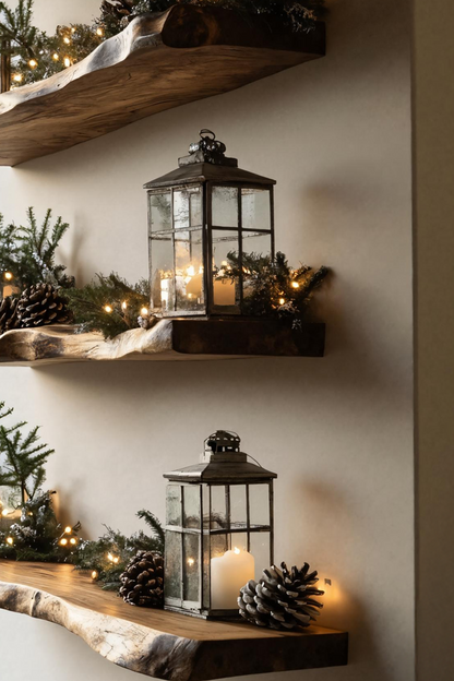 Mid Century Live Edge Floating Shelf For Holiday Bedroom Decoration