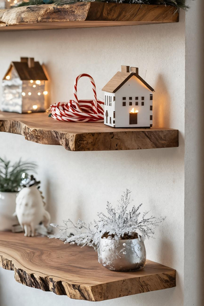 Mid Century Wooden Floating Shelf For Christmas Living Room Decor
