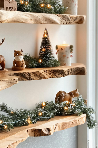 Mid Century Wooden Floating Shelf For Stylish Holiday Living Room