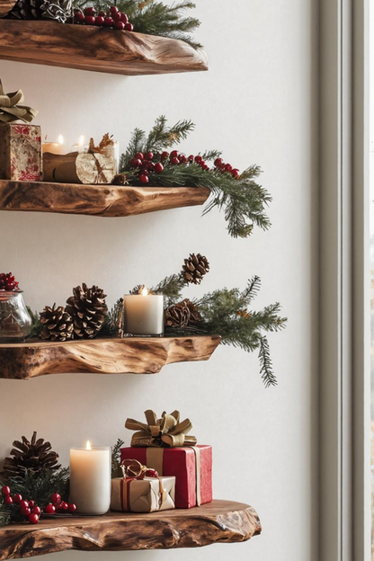 Handcrafted Solid Wood Floating Shelf For Cozy Christmas Living Room
