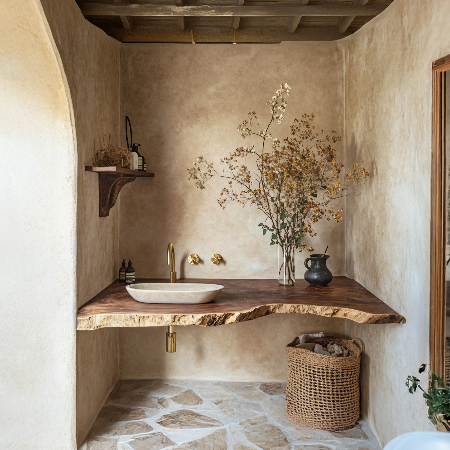 Mid Century Bathroom Vanity In Solid Wood Finish