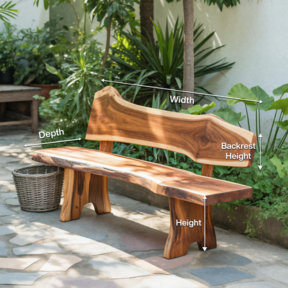 Rustic Live Edge Outdoor Bench With Curved Back For Patio Or Garden