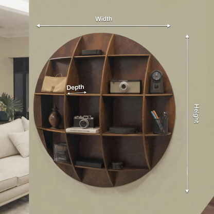 Modern Round Wall Mounted Shelf With Compartments For Living Room Office And Entryway