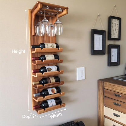Wall Mounted Wooden Wine Rack With Glass Holder For Kitchen Or Home Bar