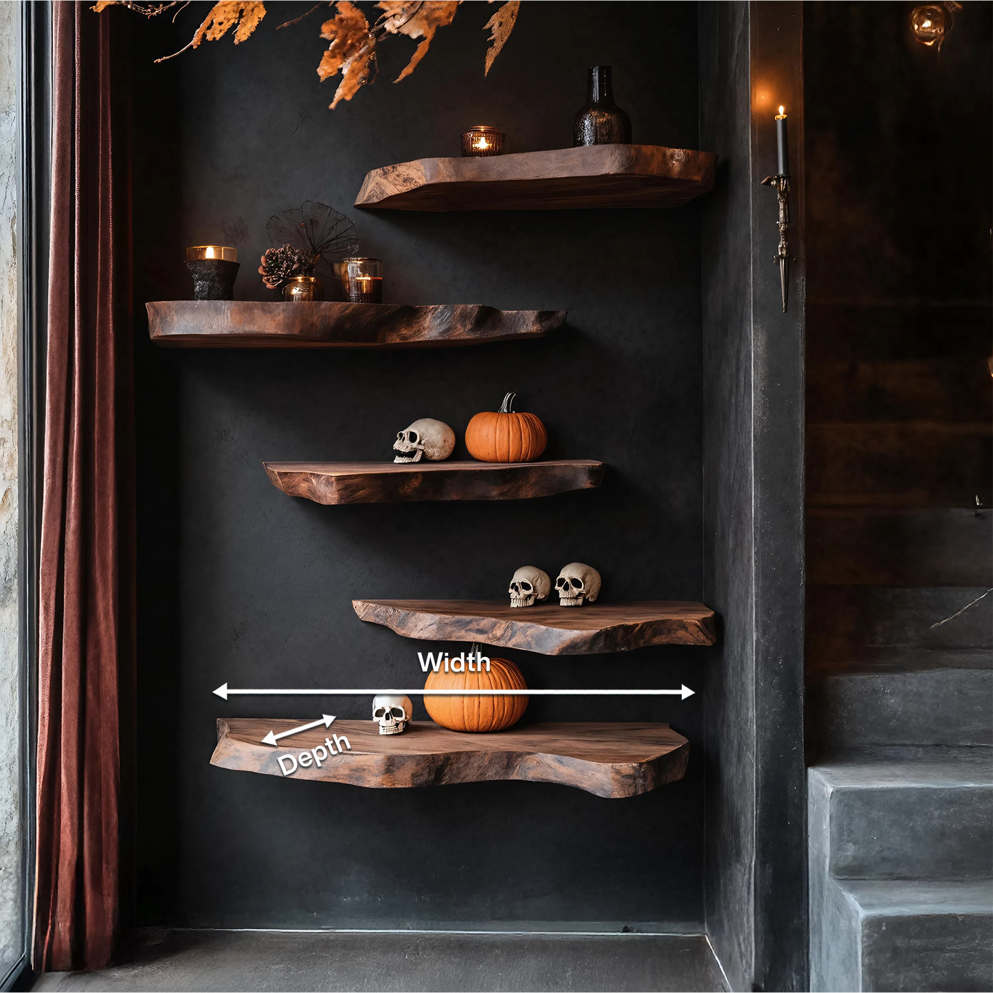 Handcrafted Solid Wood Shelf For Entryway Design Functional Halloween Space