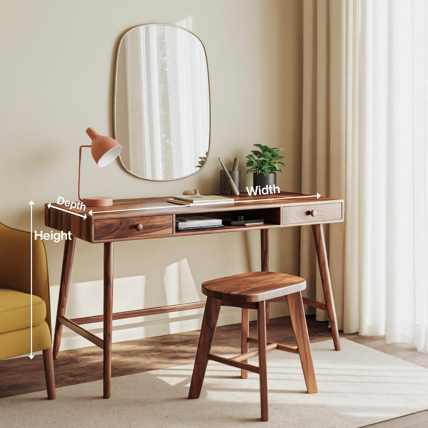Mid Century Desk With Drawer For Home Office And Workspace