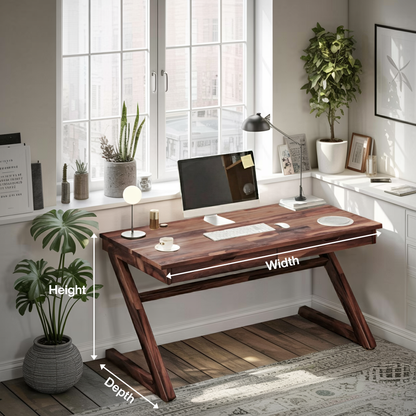 Modern Z Leg Wooden Writing Desk With Drawers For Home Office Or Studio